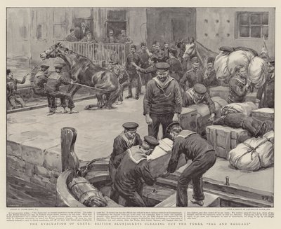 クレタ島の避難、英国のブルージャック、トルコ人、バッグ、手荷物を一掃 作： Frank Dadd